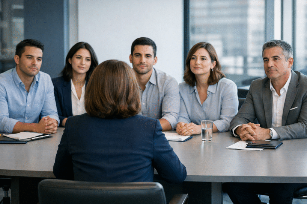 Lo que tu forma de liderar está modelando en la cultura (aunque no lo notes) Líder observando a su equipo en una reunión, reflejando el impacto del liderazgo en la cultura organizacional.